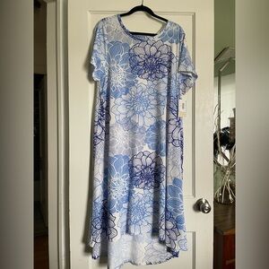 LuLaRoe Blue and White High-Low Sundress with Flutter Sleeves